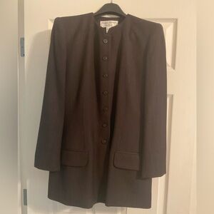 Rena Rowan dark brown, single breasted pant suit, jacket size 4, pants size 6